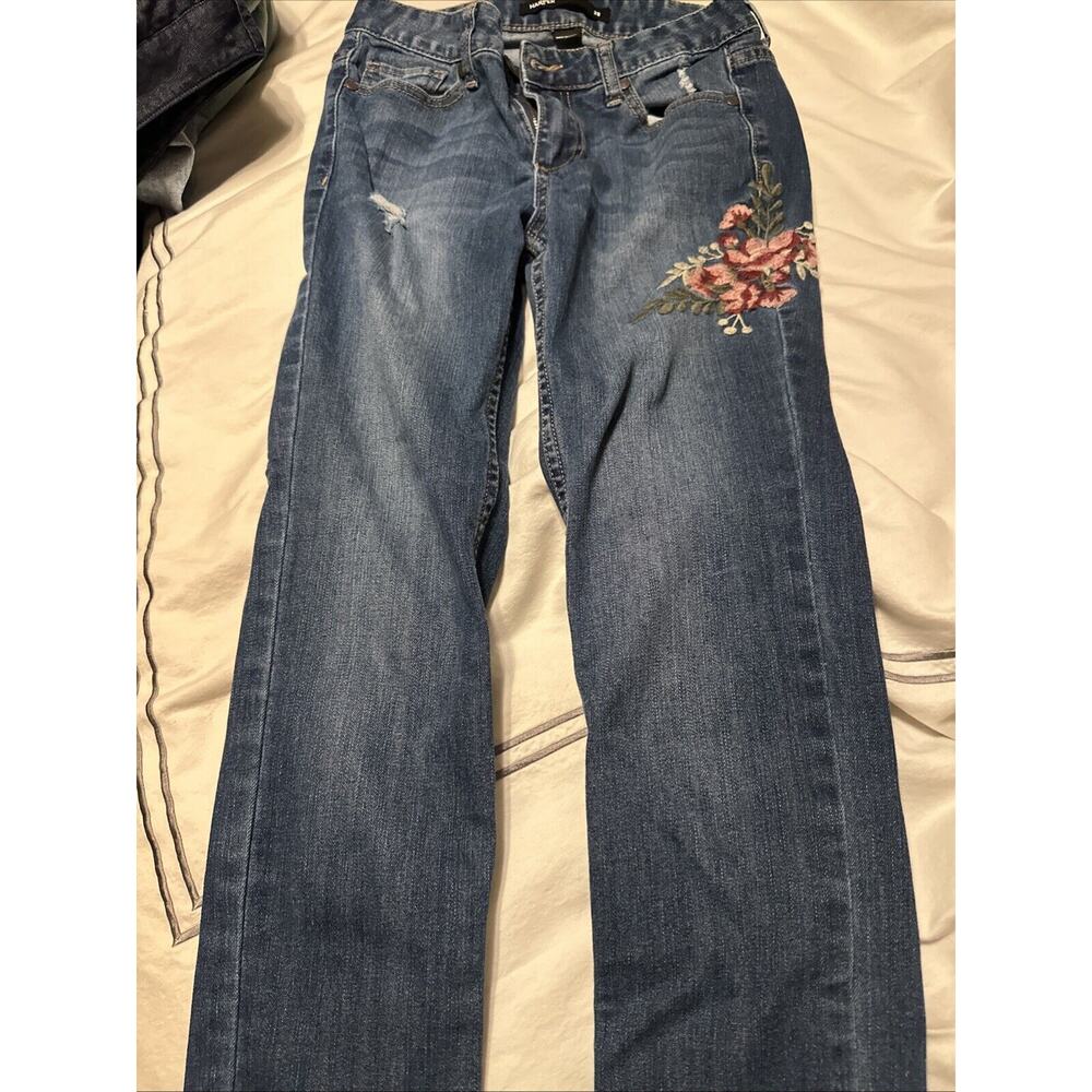 Harper Jeans Women's 28 Blue Denim Floral‎ Stretch 5-Pockets Embroidered Skinny